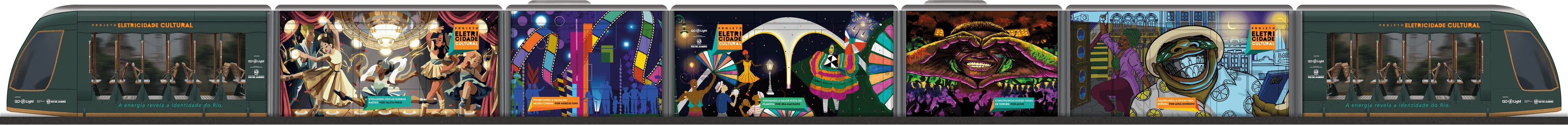 Vagões do VLT com obras da Mostra Cultural